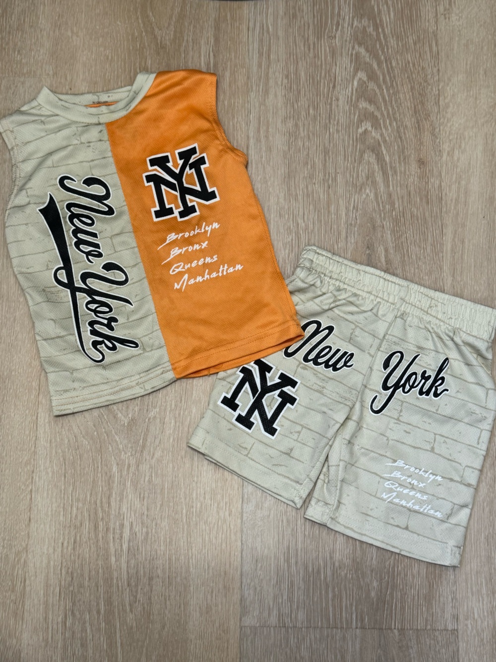 Kids New York Athletic Matching Set in Beige & Orange